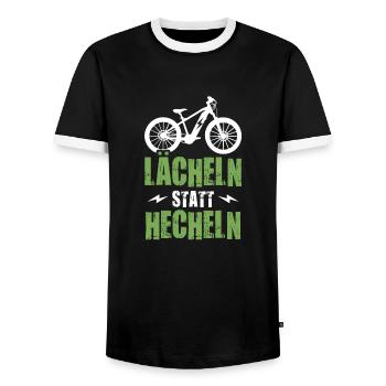 E-Bike Lächeln Statt Hecheln Elektro Fahrrad - Männer Kontrast-T-Shirt - Schwarz/Weiß - Vorne - AI Model Female 172 light (172cm) & AI Model Male 178 light (178cm)