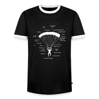 Parachute Anatomy Magic Skydiving Paraglider - Men's Ringer Shirt - black/white - Front - AI Model Female 172 light (172cm) & AI Model Male 178 light (178cm)