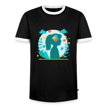 Autism Autistic Asberger Autism Awareness Puzzle - Men's Ringer Shirt - black/white - Front - AI Model Female 172 light (172cm) & AI Model Male 178 light (178cm)