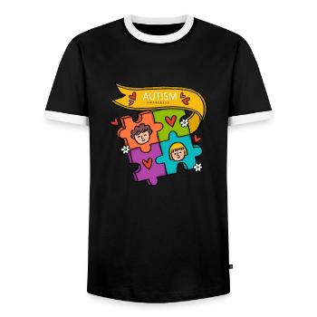 Autism Autistic Asberger Autism Awareness Puzzle - Men's Ringer Shirt - black/white - Front - AI Model Female 172 light (172cm) & AI Model Male 178 light (178cm)
