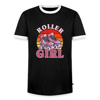 Roller Patinage, patin à roulettes, filles, enfants - T-shirt contrasté Homme - noir/blanc - Devant - AI Model Female 172 light (172cm) & AI Model Male 178 light (178cm)