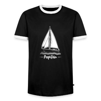 Papitän Papa und Kapitän Retro Segelboot Vatertag - Männer Kontrast-T-Shirt - Schwarz/Weiß - Vorne - AI Model Female 172 light (172cm) & AI Model Male 178 light (178cm)