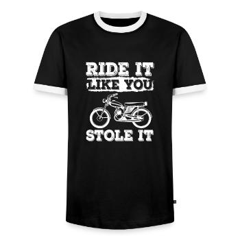 Ride It Like You Stole It Moped Moped Rider Mofa - Men's Ringer Shirt - black/white - Front - AI Model Female 172 light (172cm) & AI Model Male 178 light (178cm)