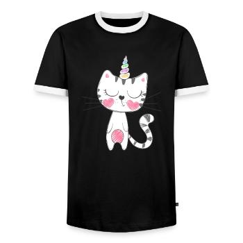 Unicorn cat CUTE - Men's Ringer Shirt - black/white - Front - AI Model Female 172 light (172cm) & AI Model Male 178 light (178cm)