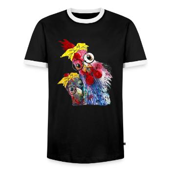A funny chicken, chicken, chicken with glasses - Men's Ringer Shirt - black/white - Front - AI Model Female 172 light (172cm) & AI Model Male 178 light (178cm)