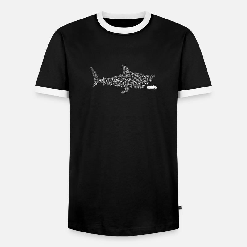 Fish eats car - Men's Ringer Shirt - black/white