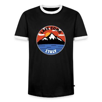 comer See | Italien | See und Berg - Männer Kontrast-T-Shirt - Schwarz/Weiß - Vorne - AI Model Female 172 light (172cm) & AI Model Male 178 light (178cm)