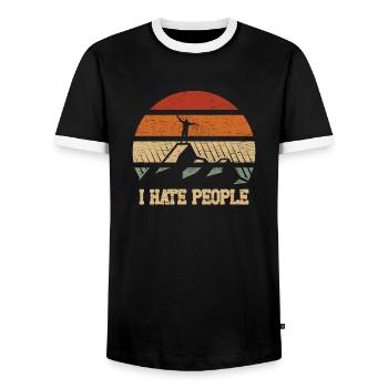 I hate people Camping - Männer Kontrast-T-Shirt - Schwarz/Weiß - Vorne - AI Model Female 172 light (172cm) & AI Model Male 178 light (178cm)