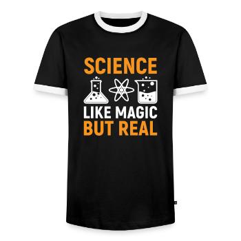 La science comme par magie mais réelle - T-shirt contrasté Homme - noir/blanc - Devant - AI Model Female 172 light (172cm) & AI Model Male 178 light (178cm)