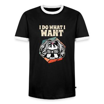 I Do What I Want Shih Tzu Vintage I Dog Lover - Men's Ringer Shirt - black/white - Front - AI Model Female 172 light (172cm) & AI Model Male 178 light (178cm)
