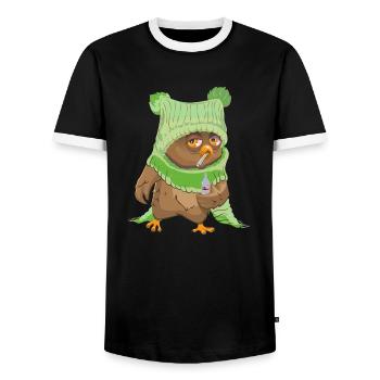 Eule, Schnupfen, Krank Nachthemd, Schlafanzug, Owl - Männer Kontrast-T-Shirt - Schwarz/Weiß - Vorne - AI Model Female 172 light (172cm) & AI Model Male 178 light (178cm)