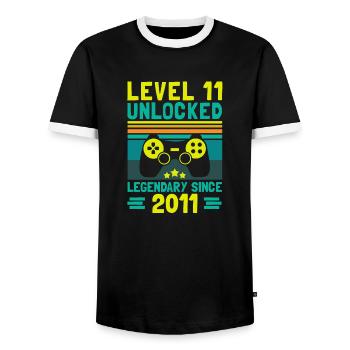 Level 11 Unlocked Legendary Since 2011 11th - Men's Ringer Shirt - black/white - Front - AI Model Female 172 light (172cm) & AI Model Male 178 light (178cm)