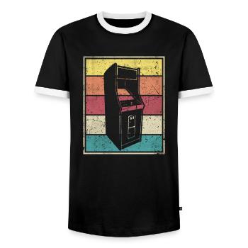 Arcade Machine - Men's Ringer Shirt - black/white - Front - AI Model Female 172 light (172cm) & AI Model Male 178 light (178cm)
