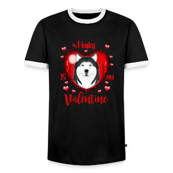 My Husky Is My Valentine I Husky - Männer Kontrast-T-Shirt - Schwarz/Weiß - Vorne - AI Model Female 172 light (172cm) & AI Model Male 178 light (178cm)