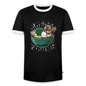 Japanisch Ramen Nudeln Schale Kawaii Anime Katze - Männer Kontrast-T-Shirt - Schwarz/Weiß - Vorne - AI Model Female 172 light (172cm) & AI Model Male 178 light (178cm)