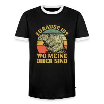 Zuhause ist wo meine Biber sind Nagetier - Männer Kontrast-T-Shirt - Schwarz/Weiß - Vorne - AI Model Female 172 light (172cm) & AI Model Male 178 light (178cm)