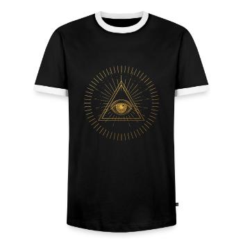Œil doré omniscient, ésotérique, mystique - T-shirt contrasté Homme - noir/blanc - Devant - AI Model Female 172 light (172cm) & AI Model Male 178 light (178cm)