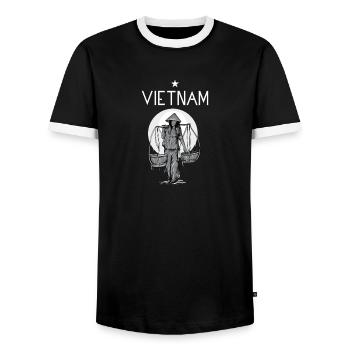 Vietnam I Hanoi Scooter Pho Bo Motif de voyage pour - T-shirt contrasté Homme - noir/blanc - Devant - AI Model Female 172 light (172cm) & AI Model Male 178 light (178cm)