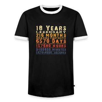 18 years legendary, ingenious, grandiose, birthday - Men's Ringer Shirt - black/white - Front - AI Model Female 172 light (172cm) & AI Model Male 178 light (178cm)