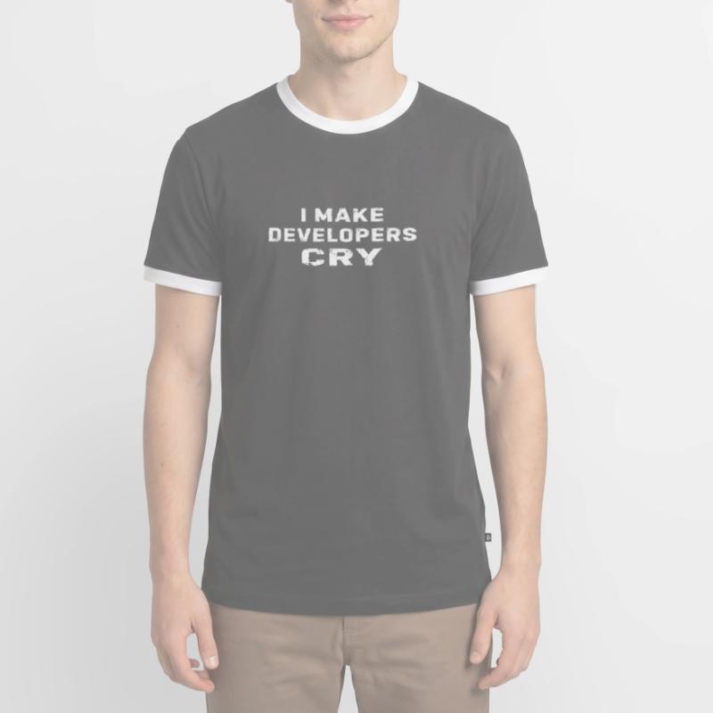 QA Engineer Funny I Make Developers Cry Programmin T-shirt contrasté Homme