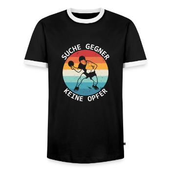 Tischtennis Suche Gegner Keine Opfer - Männer Kontrast-T-Shirt - Schwarz/Weiß - Vorne - AI Model Female 172 light (172cm) & AI Model Male 178 light (178cm)