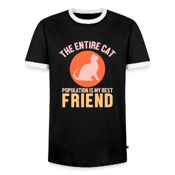 The entire cat population is my friend - Männer Kontrast-T-Shirt - Schwarz/Weiß - Vorne - AI Model Female 172 light (172cm) & AI Model Male 178 light (178cm)