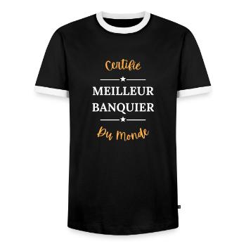 Certifié meilleur banquier du monde - T-shirt contrasté Homme - noir/blanc - Devant - AI Model Female 172 light (172cm) & AI Model Male 178 light (178cm)