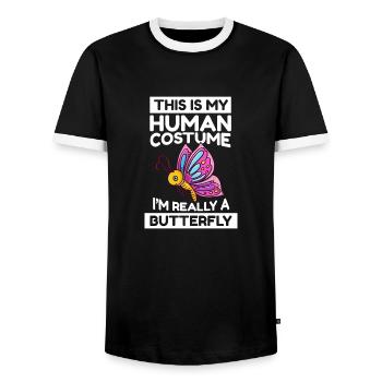 This Is My Human Costume I'm Really A Butterfly - Men's Ringer Shirt - black/white - Front - AI Model Female 172 light (172cm) & AI Model Male 178 light (178cm)