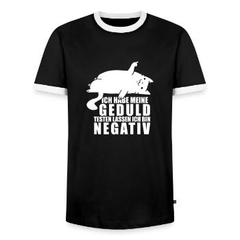 Ich habe meine Geduld testen lassen bin negativ - Männer Kontrast-T-Shirt - Schwarz/Weiß - Vorne - AI Model Female 172 light (172cm) & AI Model Male 178 light (178cm)