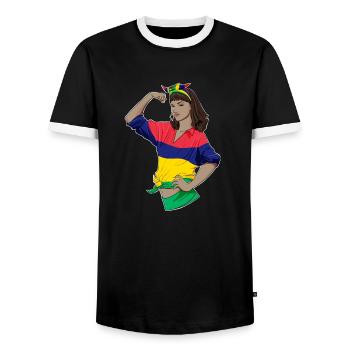 Mauritius Girl Unbreakable Mauritius Heritage - Men's Ringer Shirt - black/white - Front - AI Model Female 172 light (172cm) & AI Model Male 178 light (178cm)