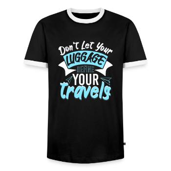 Let Your Luggage Define Your Travels - Men's Ringer Shirt - black/white - Front - AI Model Female 172 light (172cm) & AI Model Male 178 light (178cm)