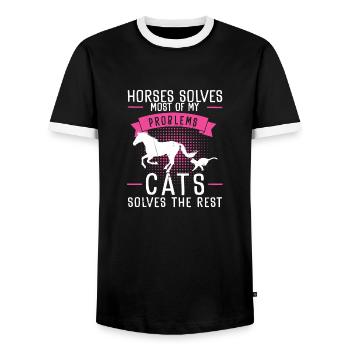 Horses Solves Most Of My Problems Cats Solves The - Men's Ringer Shirt - black/white - Front - AI Model Female 172 light (172cm) & AI Model Male 178 light (178cm)