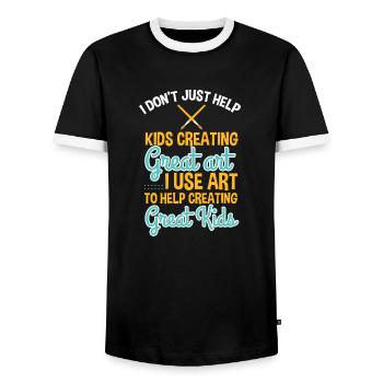Use Art Help Creating Greatness - Men's Ringer Shirt - black/white - Front - AI Model Female 172 light (172cm) & AI Model Male 178 light (178cm)