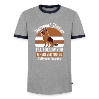 Personal Stalker Ill Follow You Wherever You Go - Men's Ringer Shirt - grey/navy  - Front - AI Model Female 172 light (172cm) & AI Model Male 178 light (178cm)