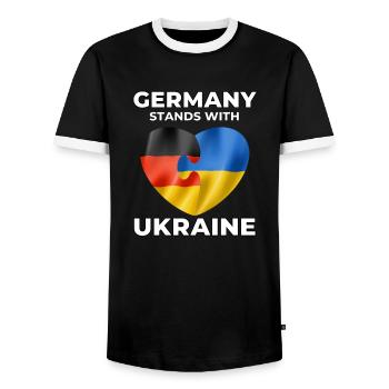 Germany supports Ukraine - Men's Ringer Shirt - black/white - Front - AI Model Female 172 light (172cm) & AI Model Male 178 light (178cm)