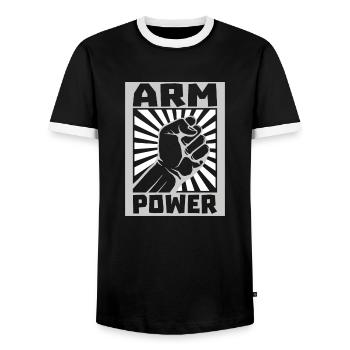 Arm Power Vintage Arm Wrestling - Men's Ringer Shirt - black/white - Front - AI Model Female 172 light (172cm) & AI Model Male 178 light (178cm)