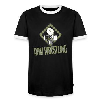 Lets Do This Arm Wrestling - Men's Ringer Shirt - black/white - Front - AI Model Female 172 light (172cm) & AI Model Male 178 light (178cm)