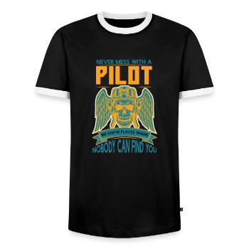Never Mess With A Pilot We Know Places - Men's Ringer Shirt - black/white - Front - AI Model Female 172 light (172cm) & AI Model Male 178 light (178cm)