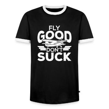 Fly Good Dont Suck Pilot Pilots - Men's Ringer Shirt - black/white - Front - AI Model Female 172 light (172cm) & AI Model Male 178 light (178cm)