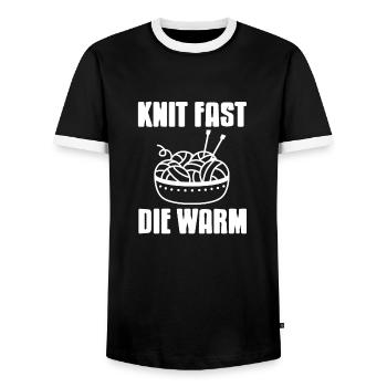 Knit Almost The Warm Funny Knitting T-Shirt Present - Men's Ringer Shirt - black/white - Front - AI Model Female 172 light (172cm) & AI Model Male 178 light (178cm)