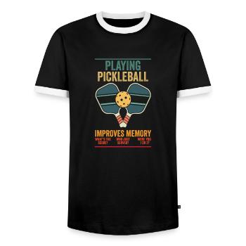 Das Spielen von Pickleball verbessert den Spaß am Gedächtnis des Dink-Trainers - Männer Kontrast-T-Shirt - Schwarz/Weiß - Vorne - AI Model Female 172 light (172cm) & AI Model Male 178 light (178cm)