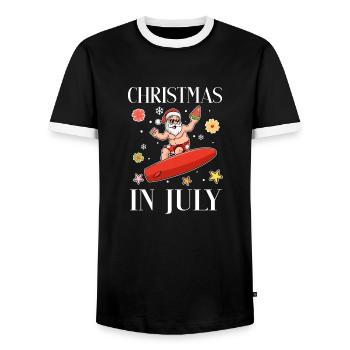 Xmas In July Funny Santa Surfing Summer Surfer - Men's Ringer Shirt - black/white - Front - AI Model Female 172 light (172cm) & AI Model Male 178 light (178cm)