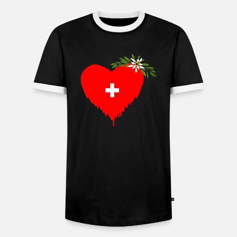 Schweizer Herz - Männer Kontrast-T-Shirt - Schwarz/Weiß