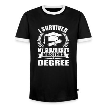 J’ai survécu au Master Abschluss de ma petite amie - T-shirt contrasté Homme - noir/blanc - Devant - AI Model Female 172 light (172cm) & AI Model Male 178 light (178cm)