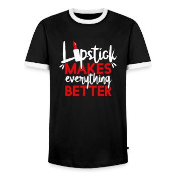 Good Things Happen To Those With Lipgloss - Men's Ringer Shirt - black/white - Front - AI Model Female 172 light (172cm) & AI Model Male 178 light (178cm)
