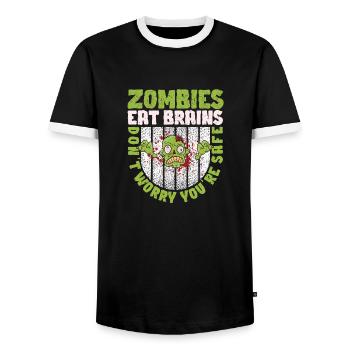 Halloween Zombie Zombies Eat Brains None - Men's Ringer Shirt - black/white - Front - AI Model Female 172 light (172cm) & AI Model Male 178 light (178cm)