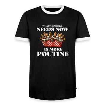 Kanadische Poutine Pommes Frites Mittagessen - Männer Kontrast-T-Shirt - Schwarz/Weiß - Vorne - AI Model Female 172 light (172cm) & AI Model Male 178 light (178cm)