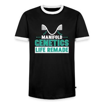 Manifold Genetics Life Remade - Men's Ringer Shirt - black/white - Front - AI Model Female 172 light (172cm) & AI Model Male 178 light (178cm)