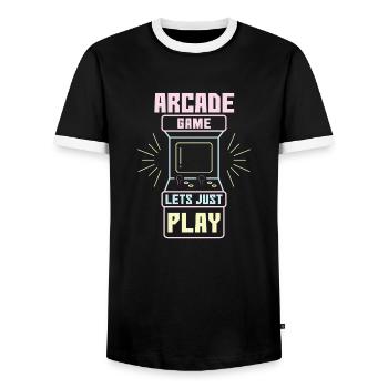 Arcade Game Lets Just Play Retro Video Games - Men's Ringer Shirt - black/white - Front - AI Model Female 172 light (172cm) & AI Model Male 178 light (178cm)