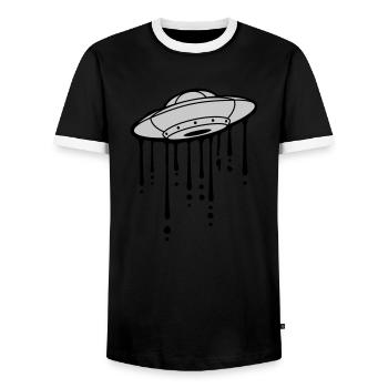 Graffiti Drops UFO Mystery - Men's Ringer Shirt - black/white - Front - AI Model Female 172 light (172cm) & AI Model Male 178 light (178cm)